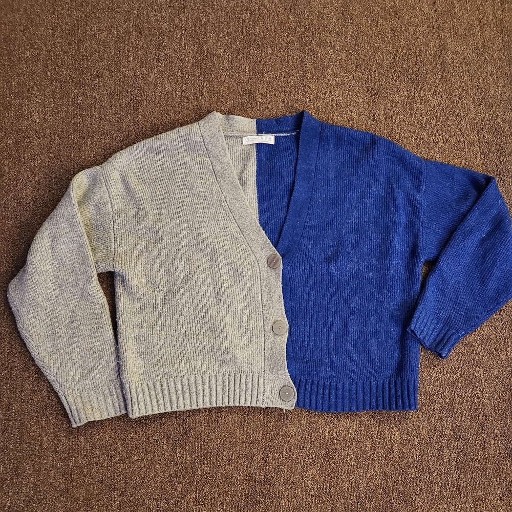 Primark Colorblock Blue & Gray Knit Cardigan Sweater | Size M | Soft Cozy Fit